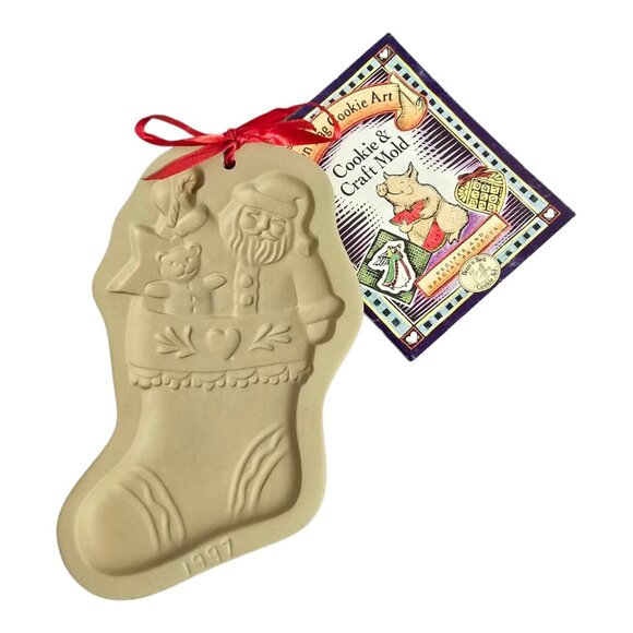 NEW Vintage 1997 Santa's Stocking Cookie Mold by Brown Bag Cookie Art w/ Book - Picture 1 of 5